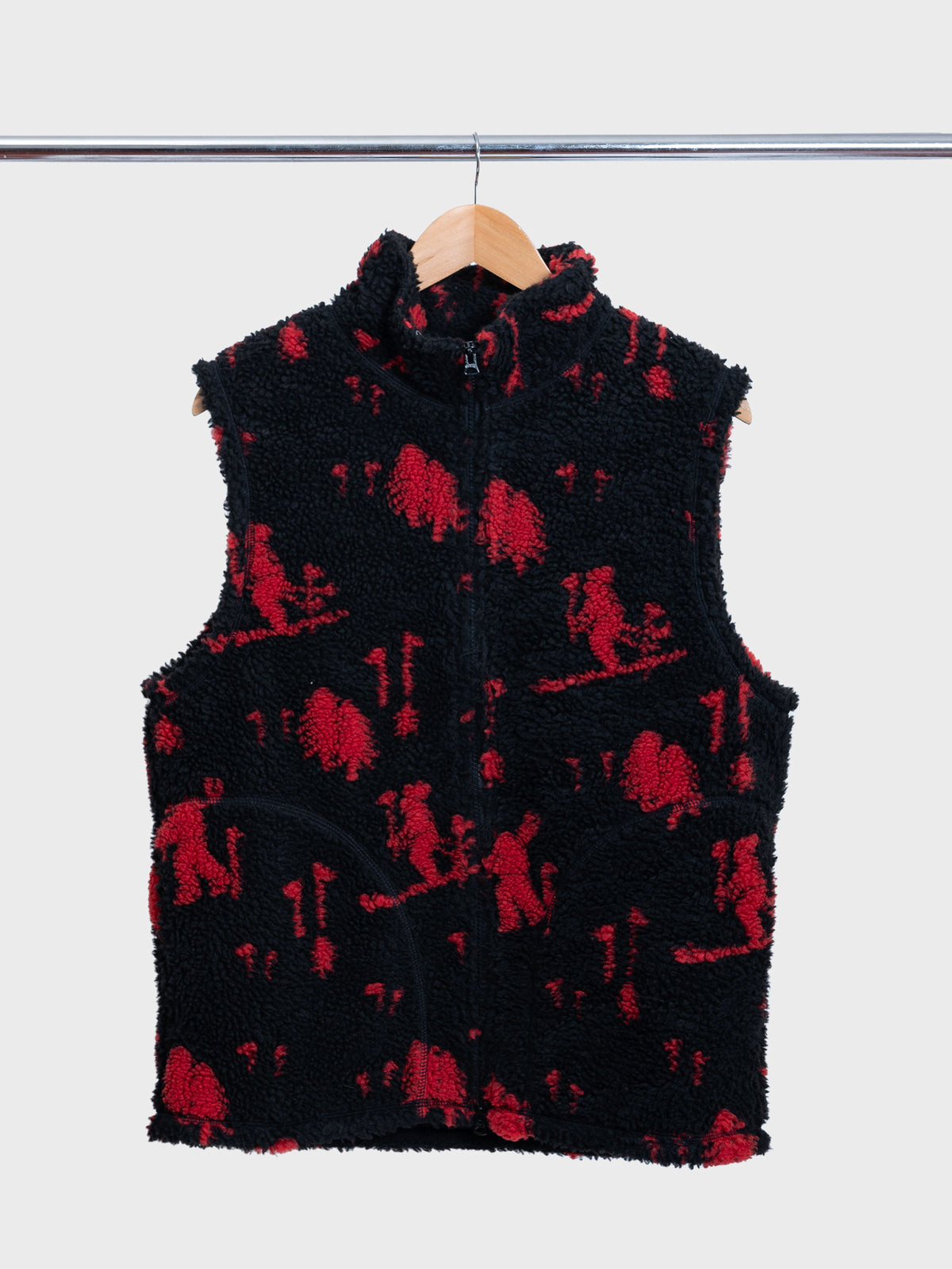 Stand Collar Zip Vest Jacquard Boa Skier