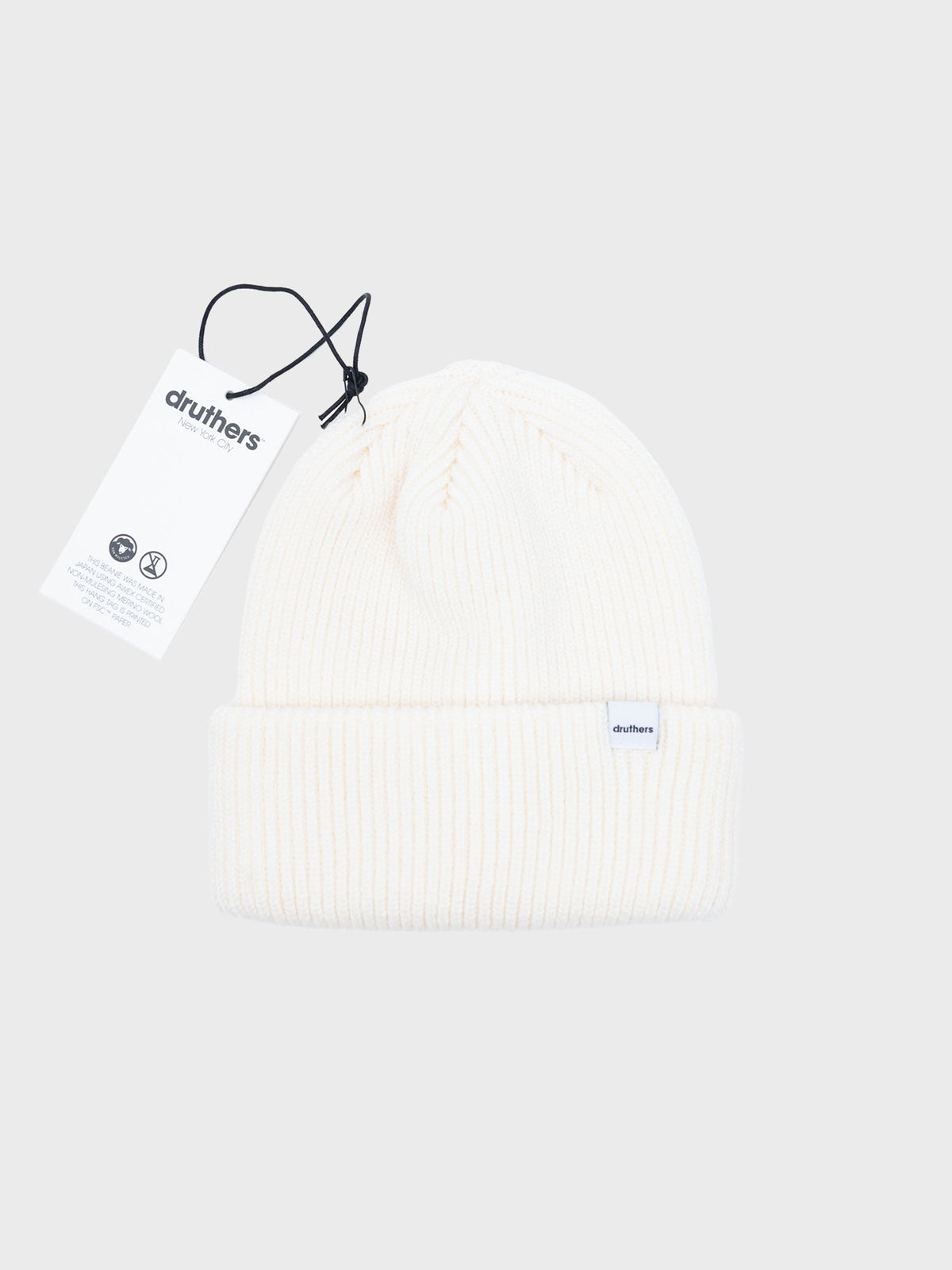 Merino Wool 1X1 Rib Knit Beanie Off White