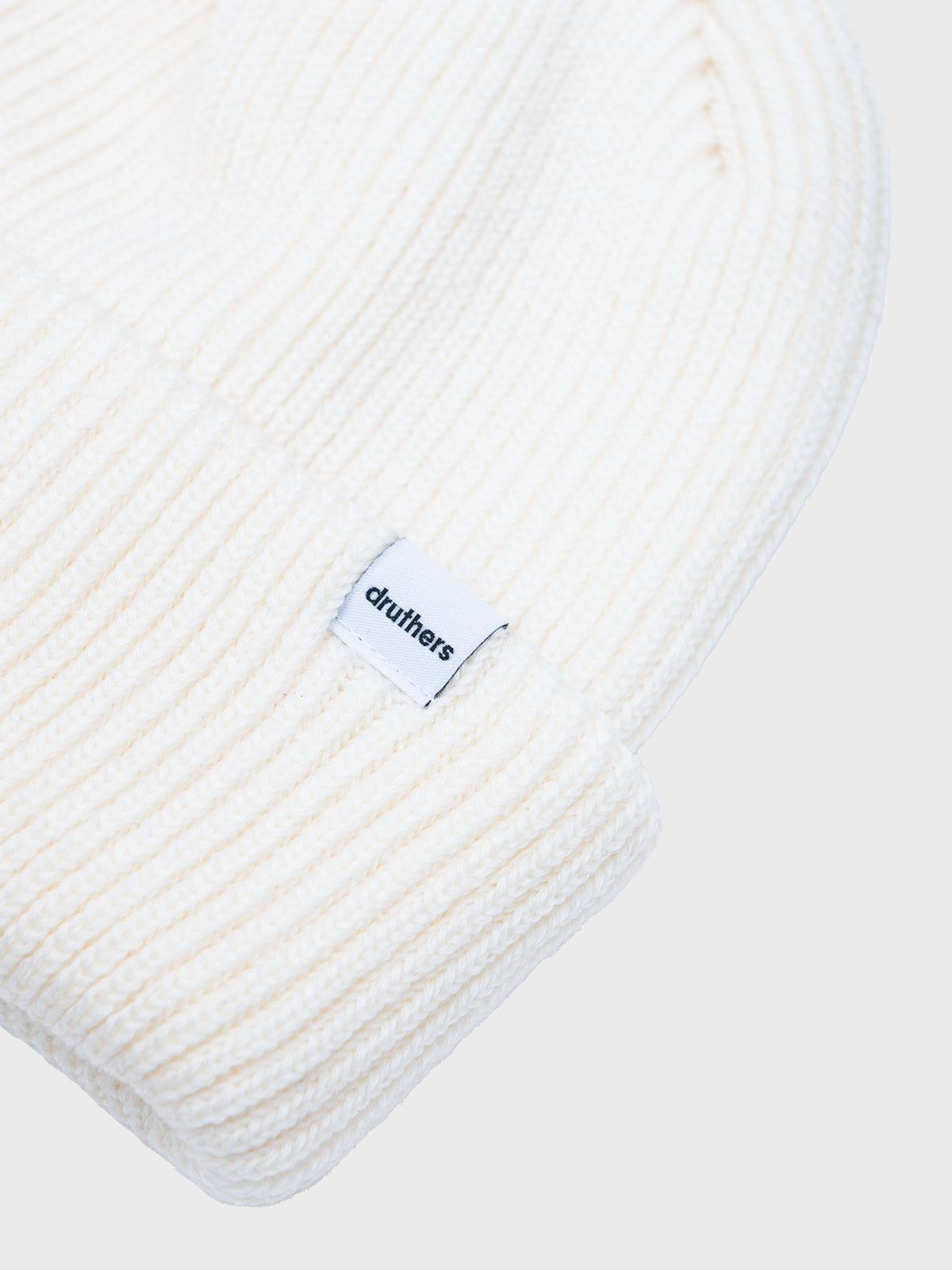 Merino Wool 1X1 Rib Knit Beanie Off White