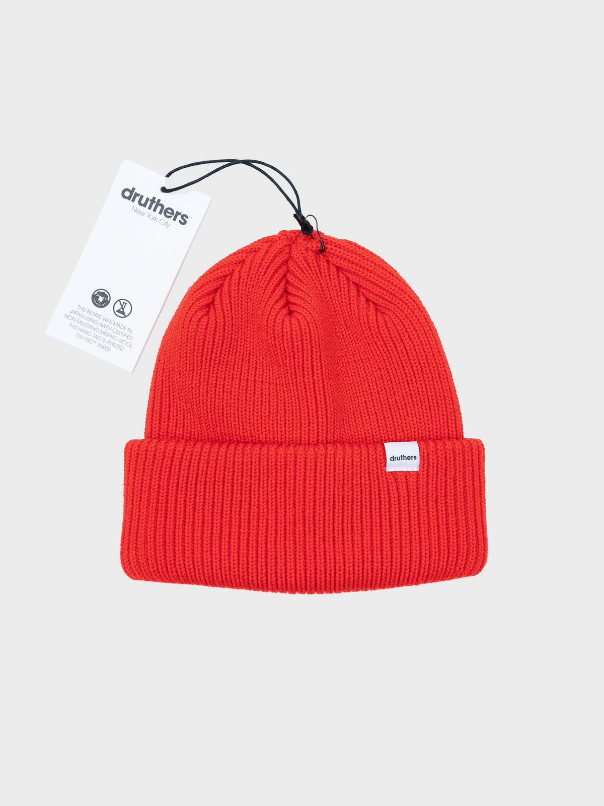 Merino Wool 1X1 Rib Knit Beanie Red